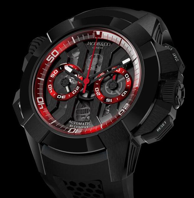 Replica Jacob & Co. EPIC X CHRONO BLACK TITANIUM BLACK DIAL RED INNER RINGS watch EC311.21.SB.BR.A price